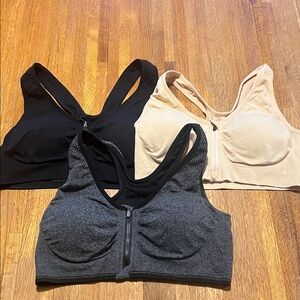 3 Pack Women Zip Front Sport Bra Wireless Padded Active Seamless Yoga Racerback